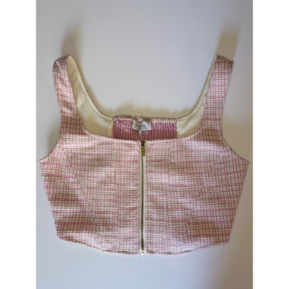 Wayf Tops - WAYF Pink Tweed Zip Front Crop Top Textured Smocked Back Size S